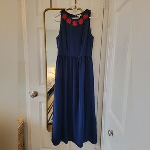 Shoshanna Alexia Dress Navy with/ Ruby Embroidery